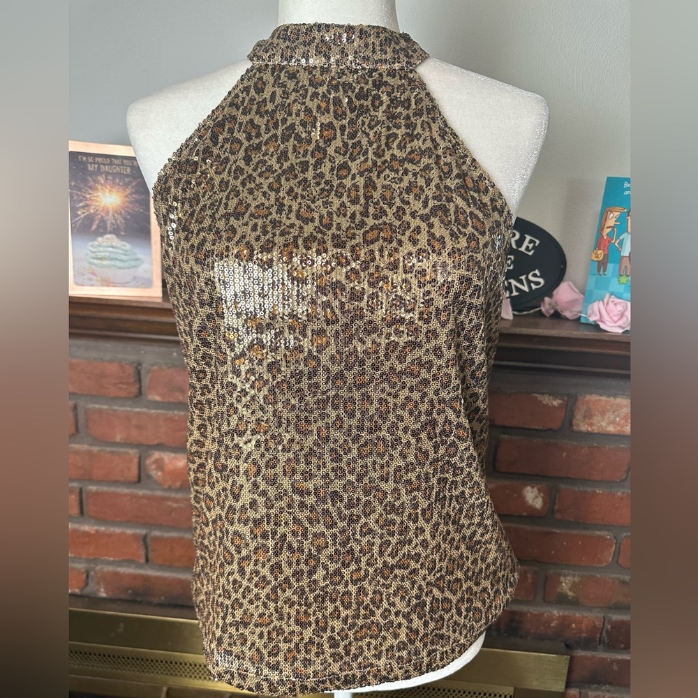 Cable & Gauge Leopard Sequined Halter Top